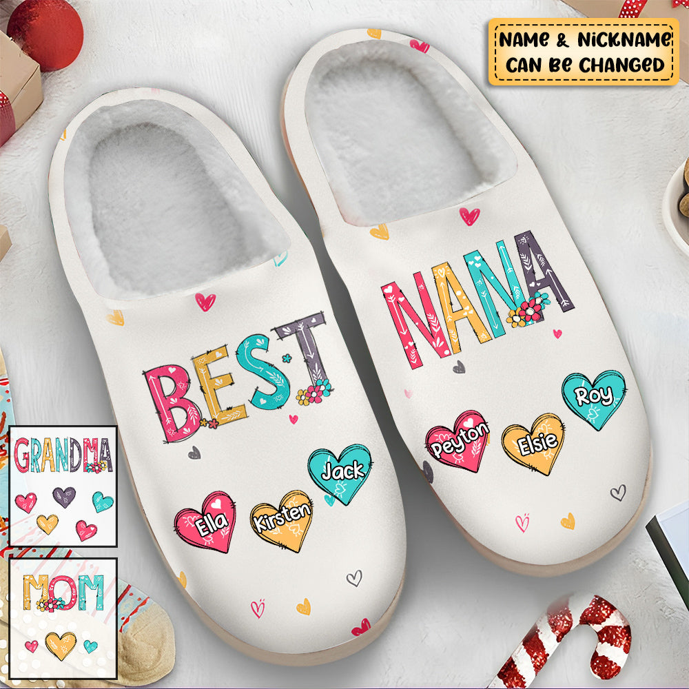 Personalized Best Grandma Ever with Kid Heart Plush Slippers