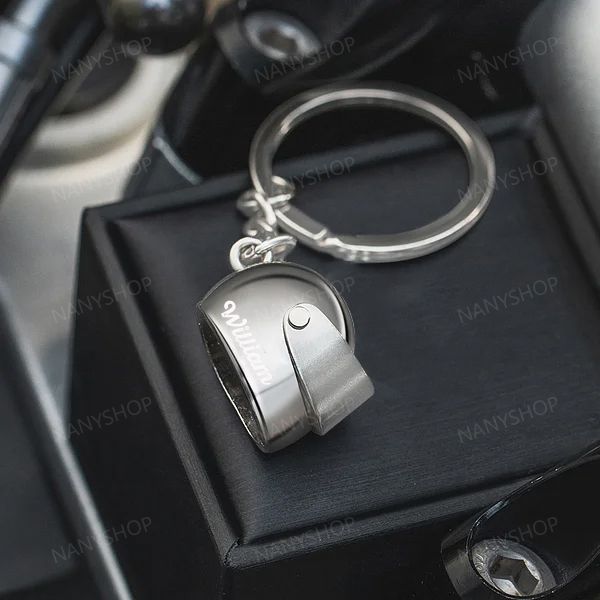Personalized Name Motorcycle Helmet Keychain Gift for Biker