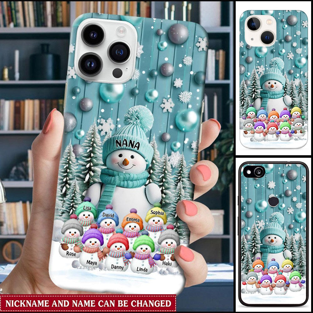 Colorful Christmas Blue Vibe Snowman Grandma Mom Kids Personalized Phone case