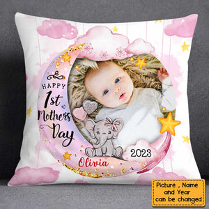 Personalized Baby's First Mother's Day Elephant Pillow