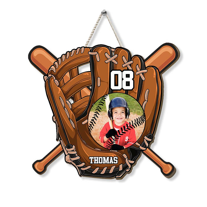 Personalized Gift For Grandson For Baseball Boy Upload Photo Wood Sign