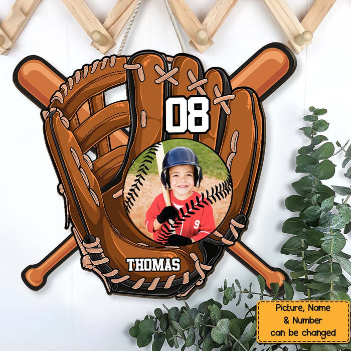 Personalized Gift For Grandson For Baseball Boy Upload Photo Wood Sign