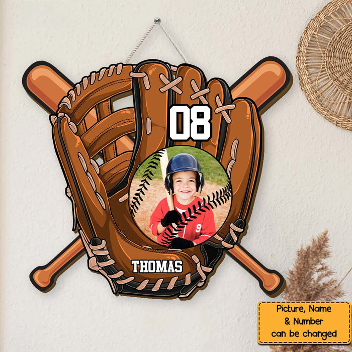 Personalized Gift For Grandson For Baseball Boy Upload Photo Wood Sign