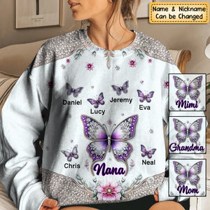 Personalized Sparkle Butterfly Grandma Custom Kids Name Sweatshirt