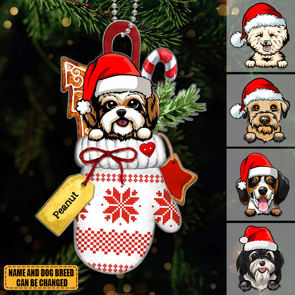 Christmas Glove Peeking Dog Personalized Acrylic Ornament