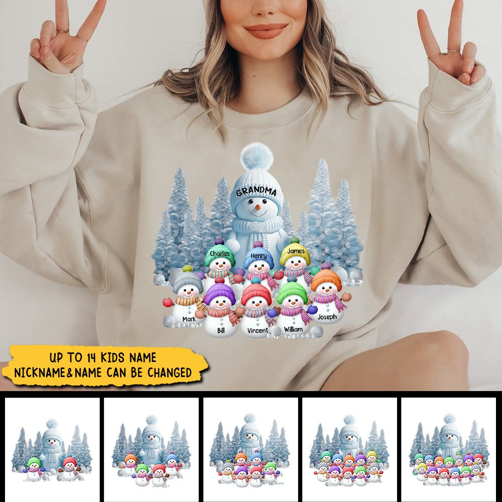 Christmas Blue Vibe Snowman Grandma Mom Colorful Kids Personalized Sweatshirt