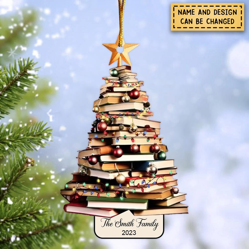 Personalized Christmas Book Tree Ornament, Book Lover Christmas Ornament