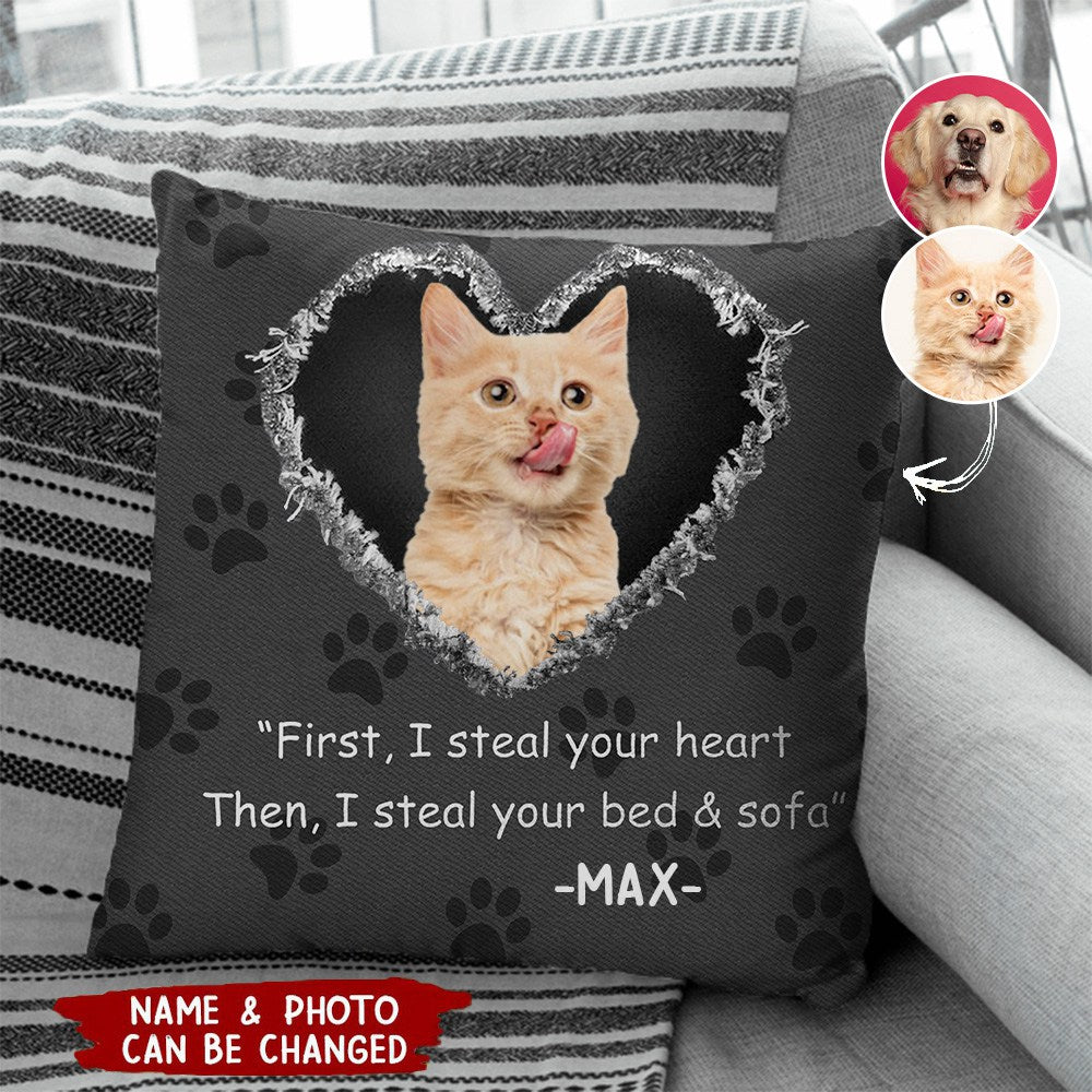 Custom Photo Dog Cat Steal Your Heart - Gift For Pet Lovers - Personalized Pillow