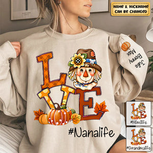 Personalized Love Grandma Life Scarecrow Pumpkins Sweatshirt