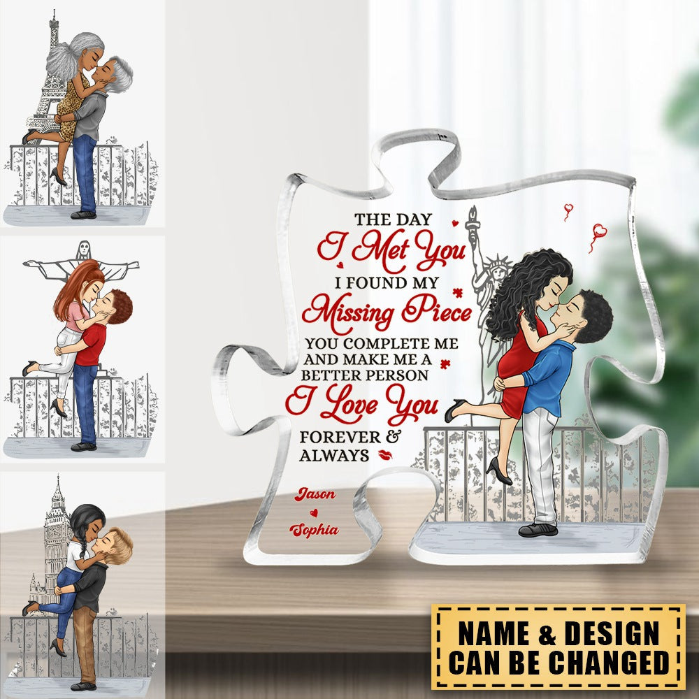 I Love You Forever And Always - Couple Personalized Custom Puzzle Shaped Acrylic Plaque