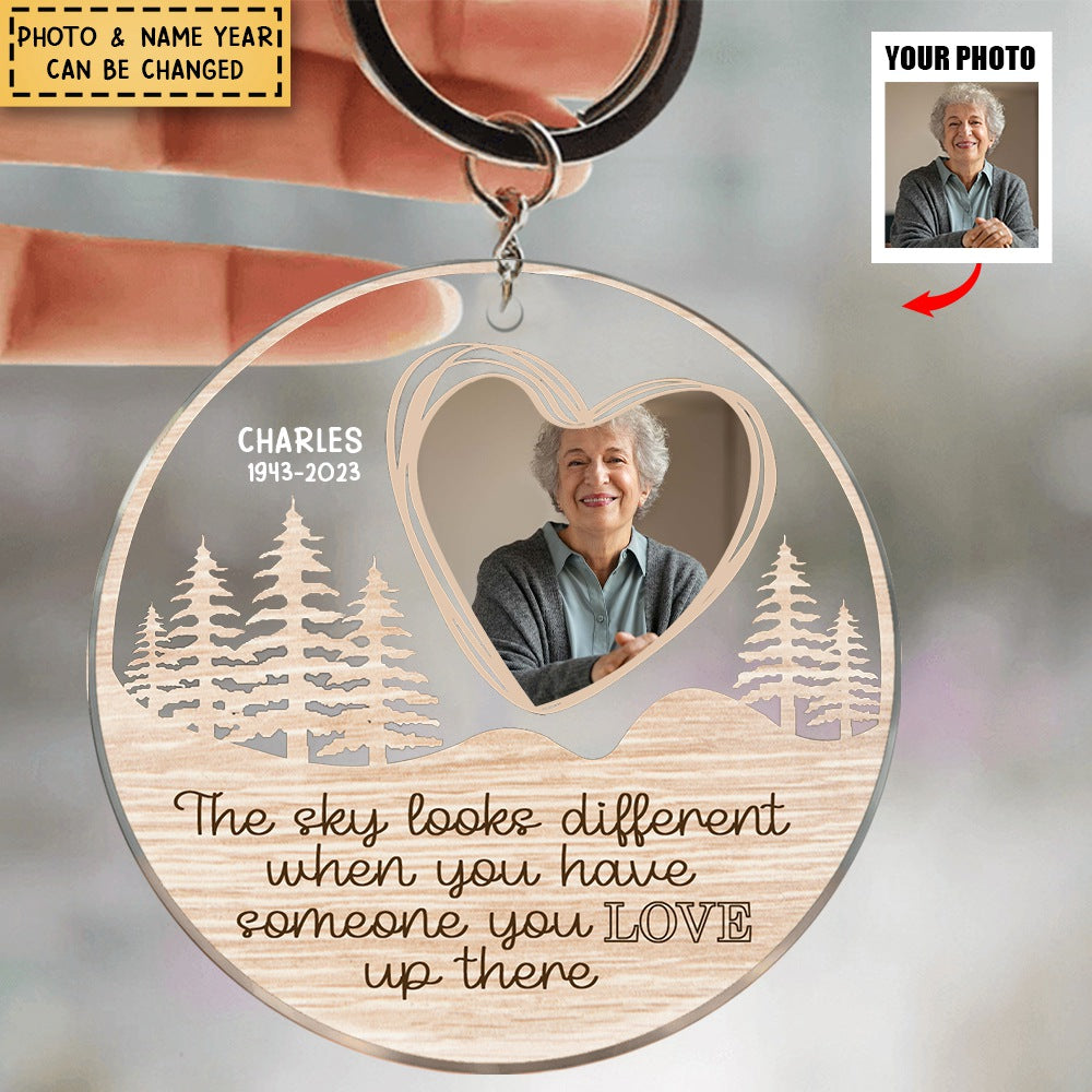 Family - Custom Photo The Sky Looks Different - Personalized Acrylic Circle Keychain