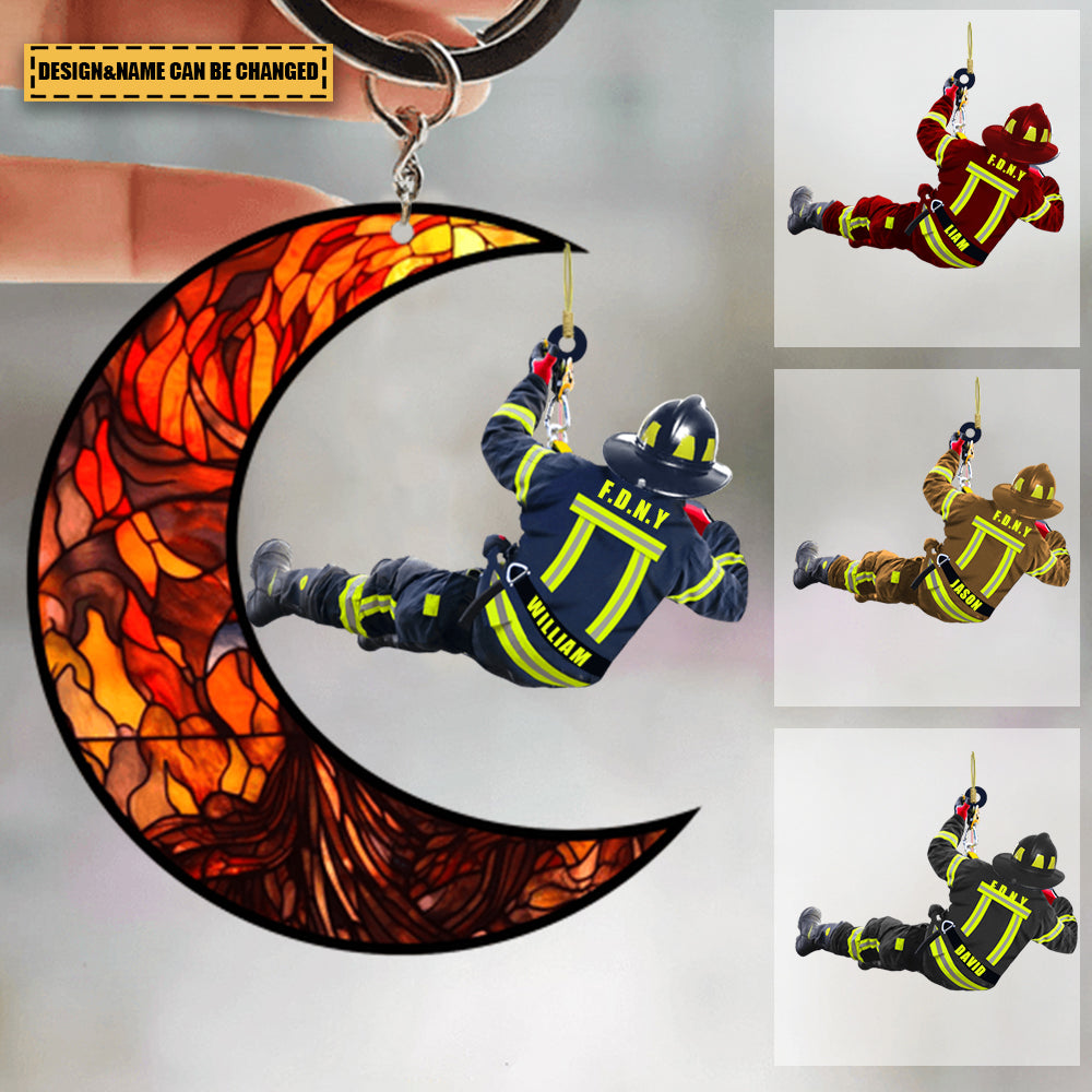 Personalized Firefighter Rescuing- Acrylic Custom Shape Keychain- Gift For Firefighter