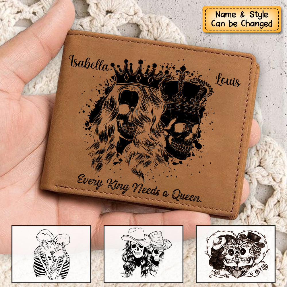 Personalized Skull Couple Gift - Genuine Premium Leather Wallet