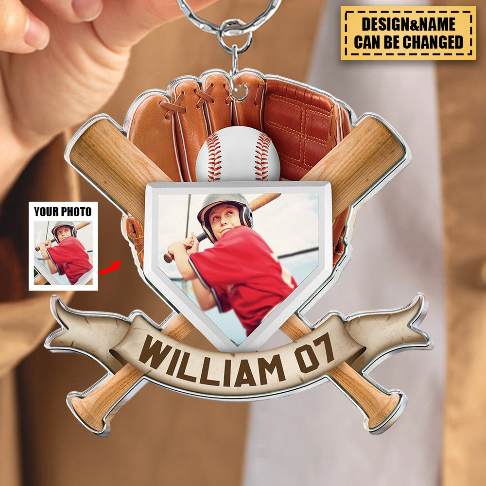 Personalized Christmas Gift For Baseball Son - Acrylic Photo Keychain