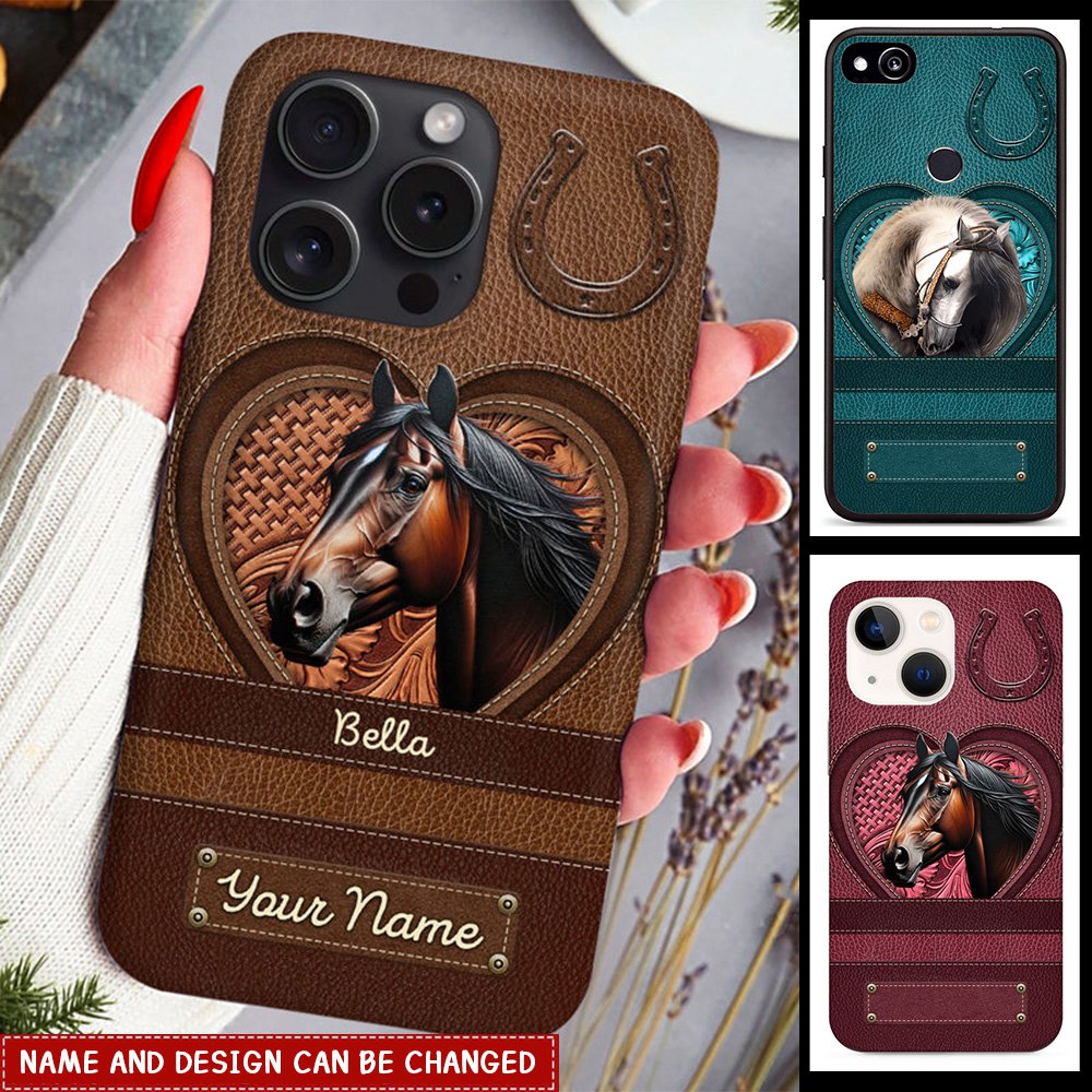 Horse Love Custom Horses Leather Pattern Personalized Phone Case