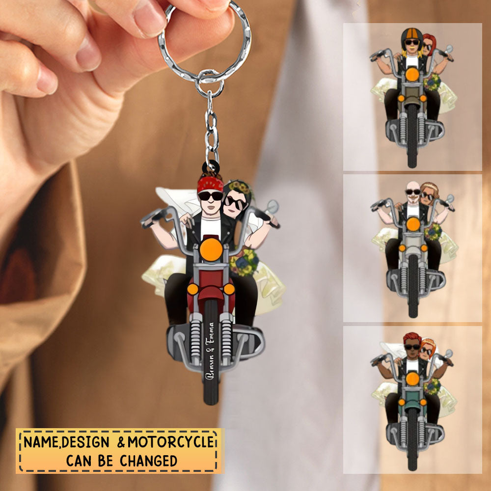Personalized Motorcycle Couple-Happy Wedding Anniversary Keychain