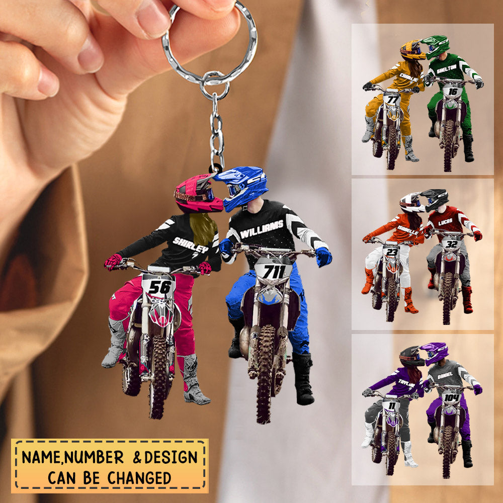 Personalized Motocross Couples Acrylic Keychain
