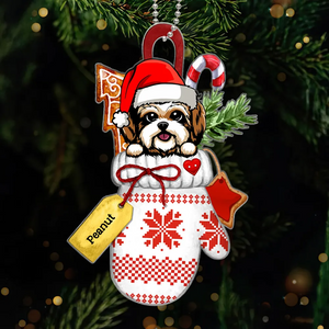 Christmas Glove Peeking Dog Personalized Acrylic Ornament