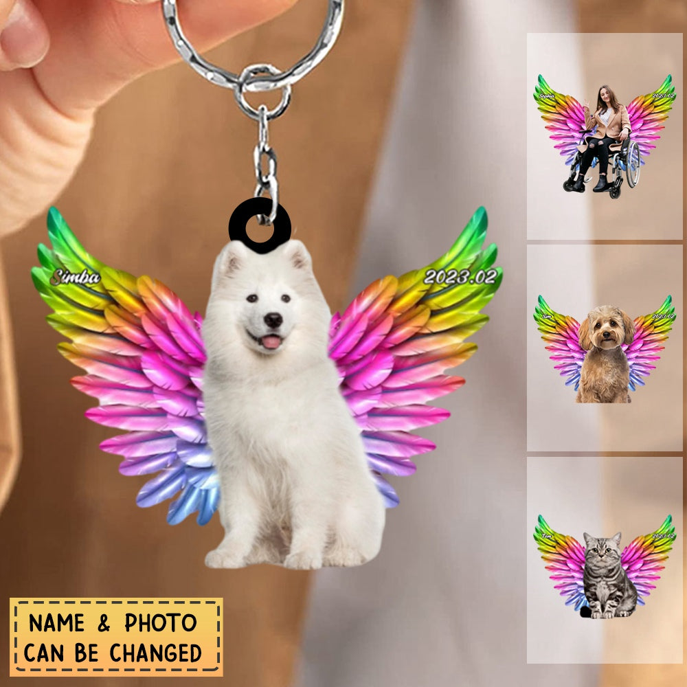 Memorial Personalized Pets With Colorful wing Acrylic Keychain For Pet Lovers