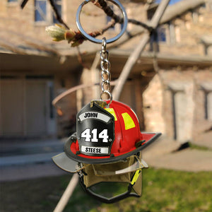 Personalized Firefighter Helmet Keychain - Custom Name, Number