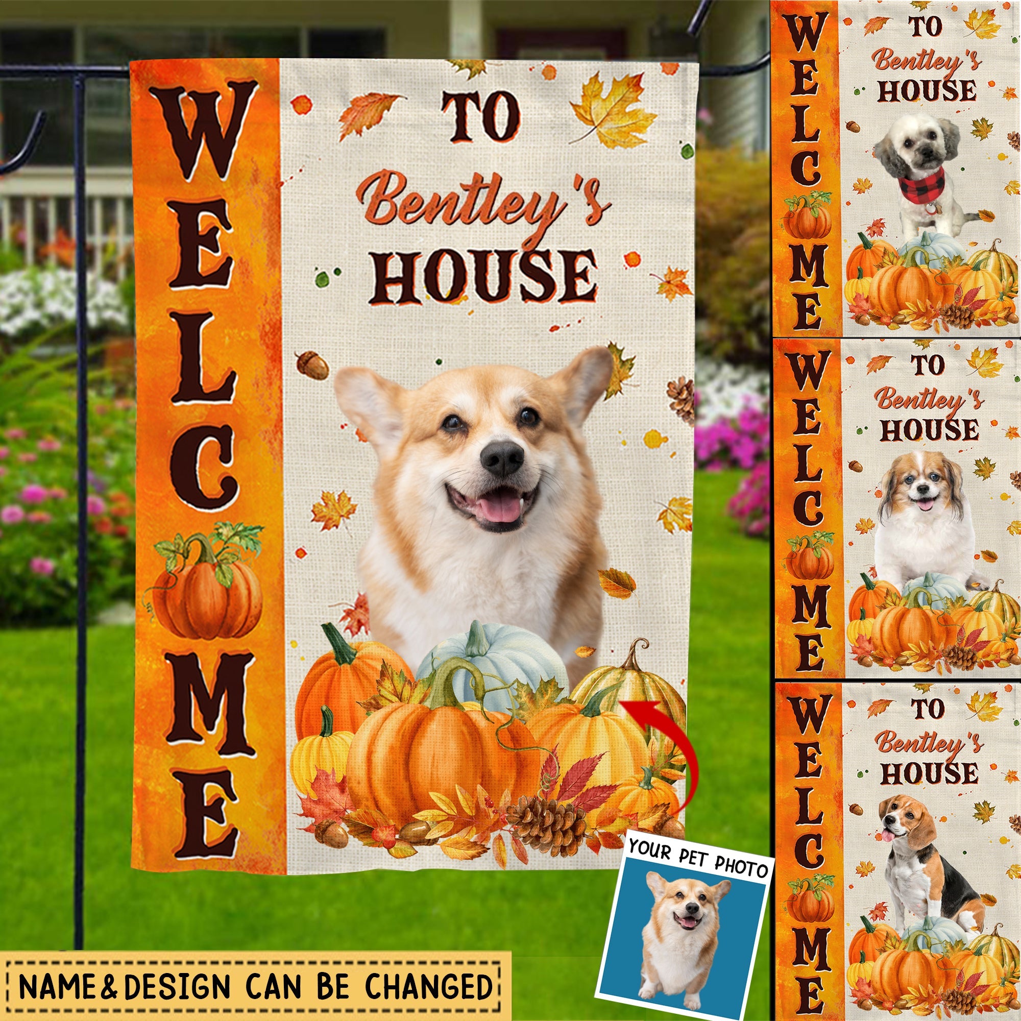 Welcome To The Dog House Fall Season Personalized Garden Pumpkin Flags