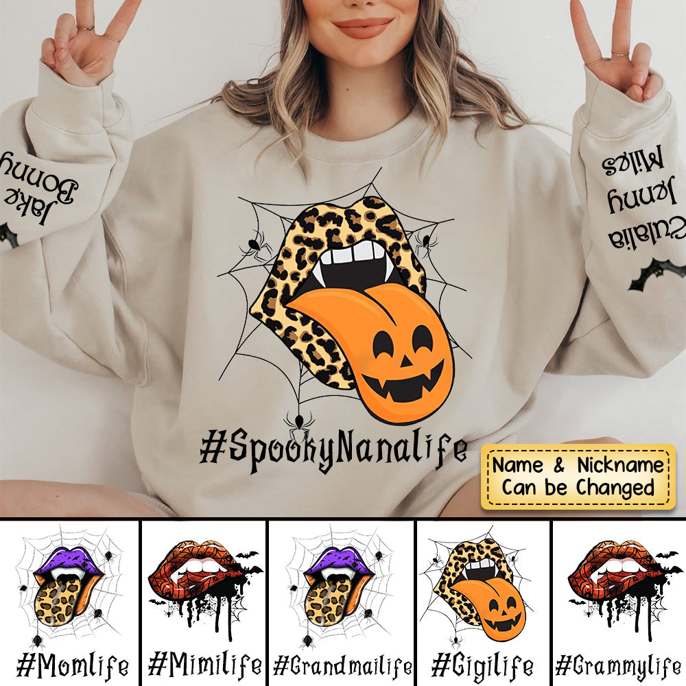 Personalized Spooky Grandma/Mom Life Lips Halloween Sweatshirt