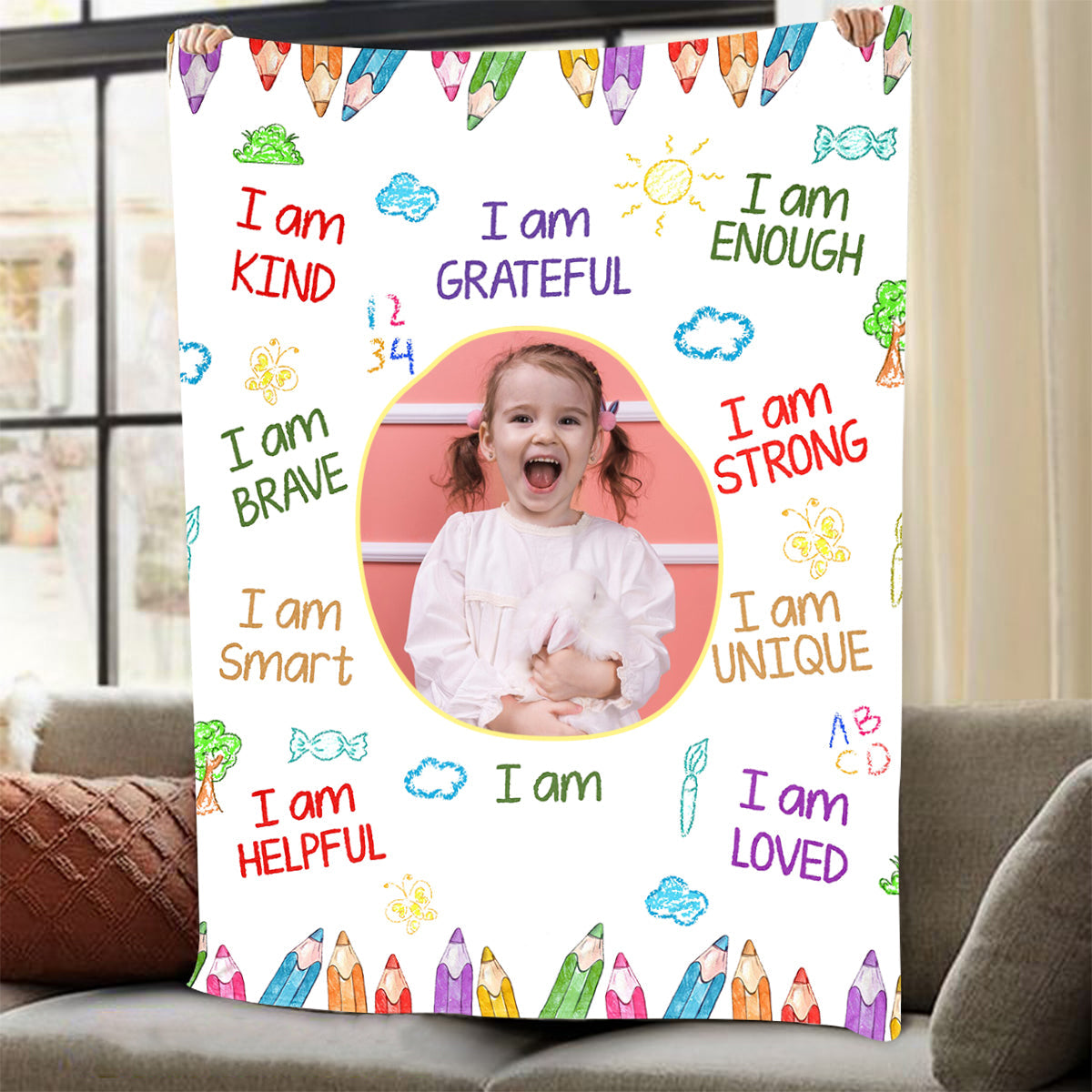 Personalized Kid Affirmations I Am Kind Smart Loved Blanket