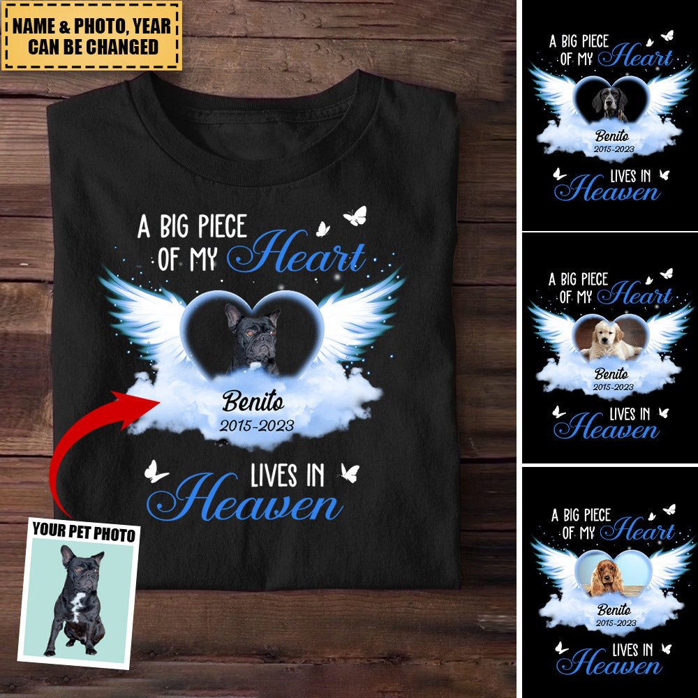 Memorial Upload Photo Heart Wings, A Bug Piece Of My Heart Lives In Heaven Personalized Shirt
