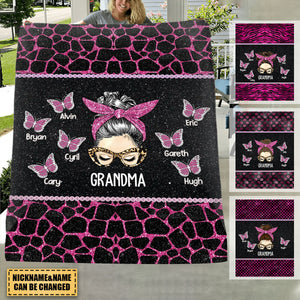 Personalized Grandma Butterflies with Kid Name Quilt Blanket Printed