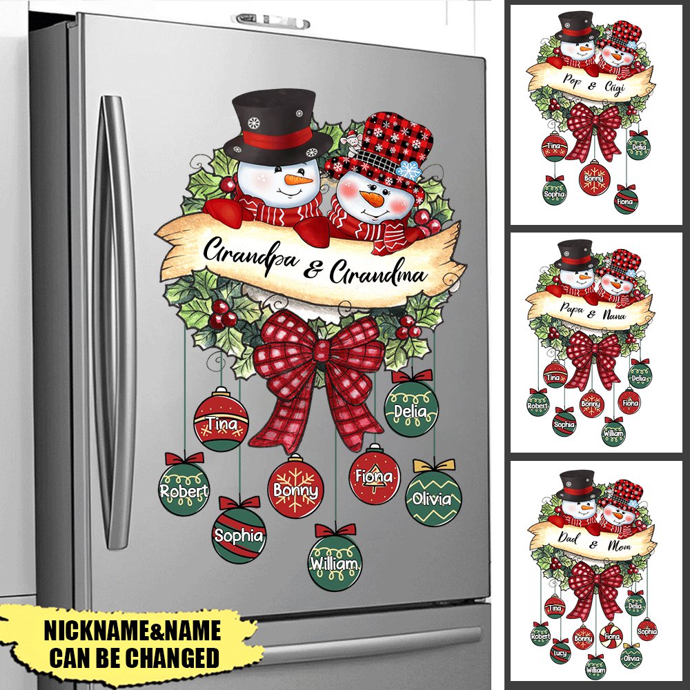 Snowman Grandpa & Grandma Mom & Dad Christmas Ball Kids Personalized Decal Sticker