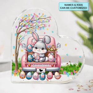 Personalized Grandma Bunny With Easter Egg Grandkids Heart-Shaped Acrylic Plaque