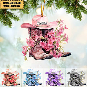 Blossom on the way，Personalized cowboy hat and Boot Twoside Acrylic Ornament