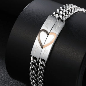 Personalized Heart Matching Bracelet Engraved 2 Texts Couple Bracelet Set