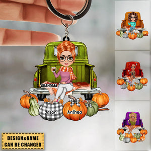Personalized Grandma's Little Pumpkins Fall Season Truck  Acrylic Keychain