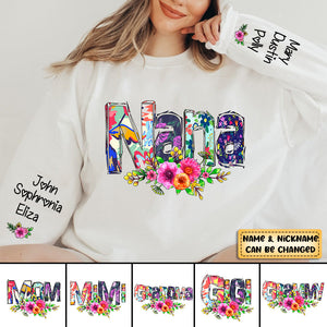 Personalzied Grandma with Flowers And Kids Sweatshirt