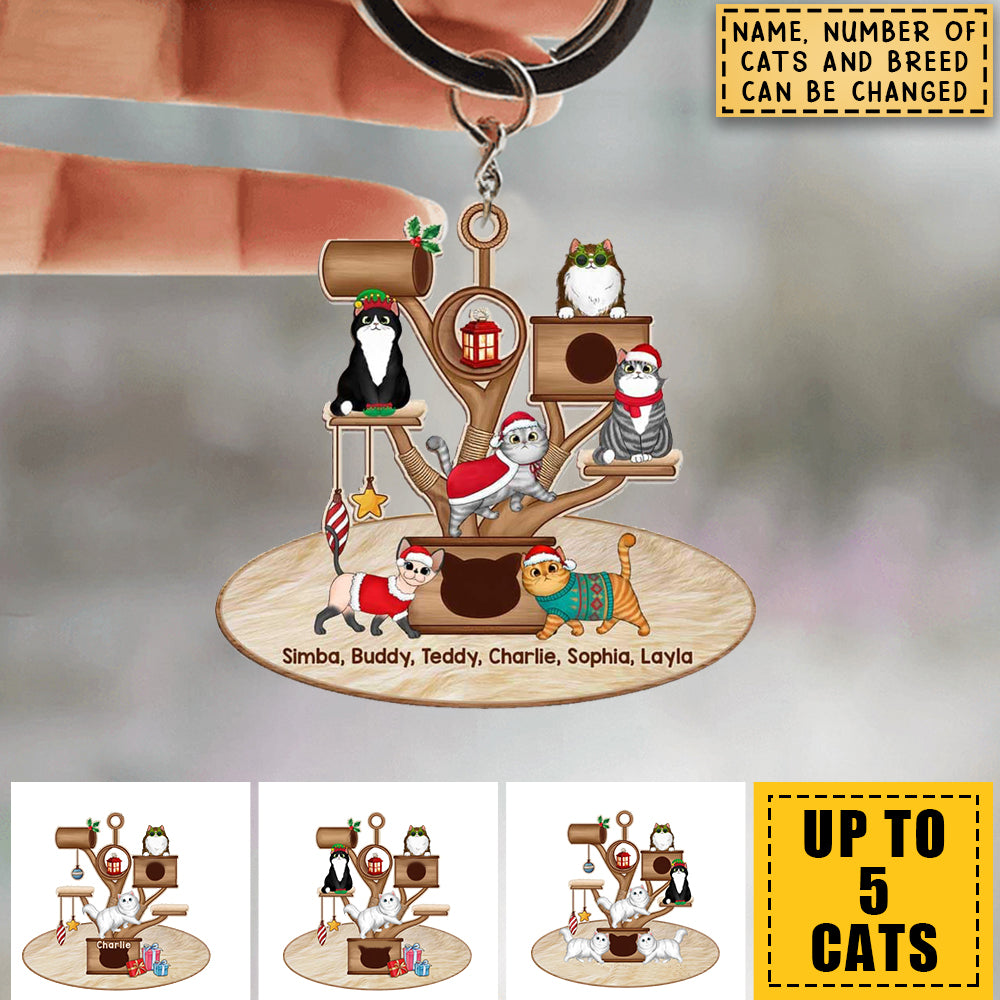 Christmas Fluffy Cat Tower Personalized Acrylic Keychain