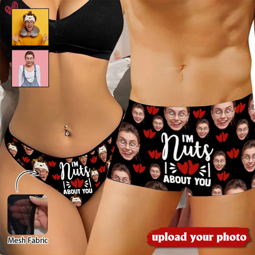 Custom Couple Matching Briefs I'm Nuts About You Personalized Face Underwear