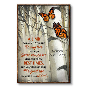 A Limb Has Fallen Butterfly Sympathy Family Tree - Memorial Gift - Personalized Custom Poster