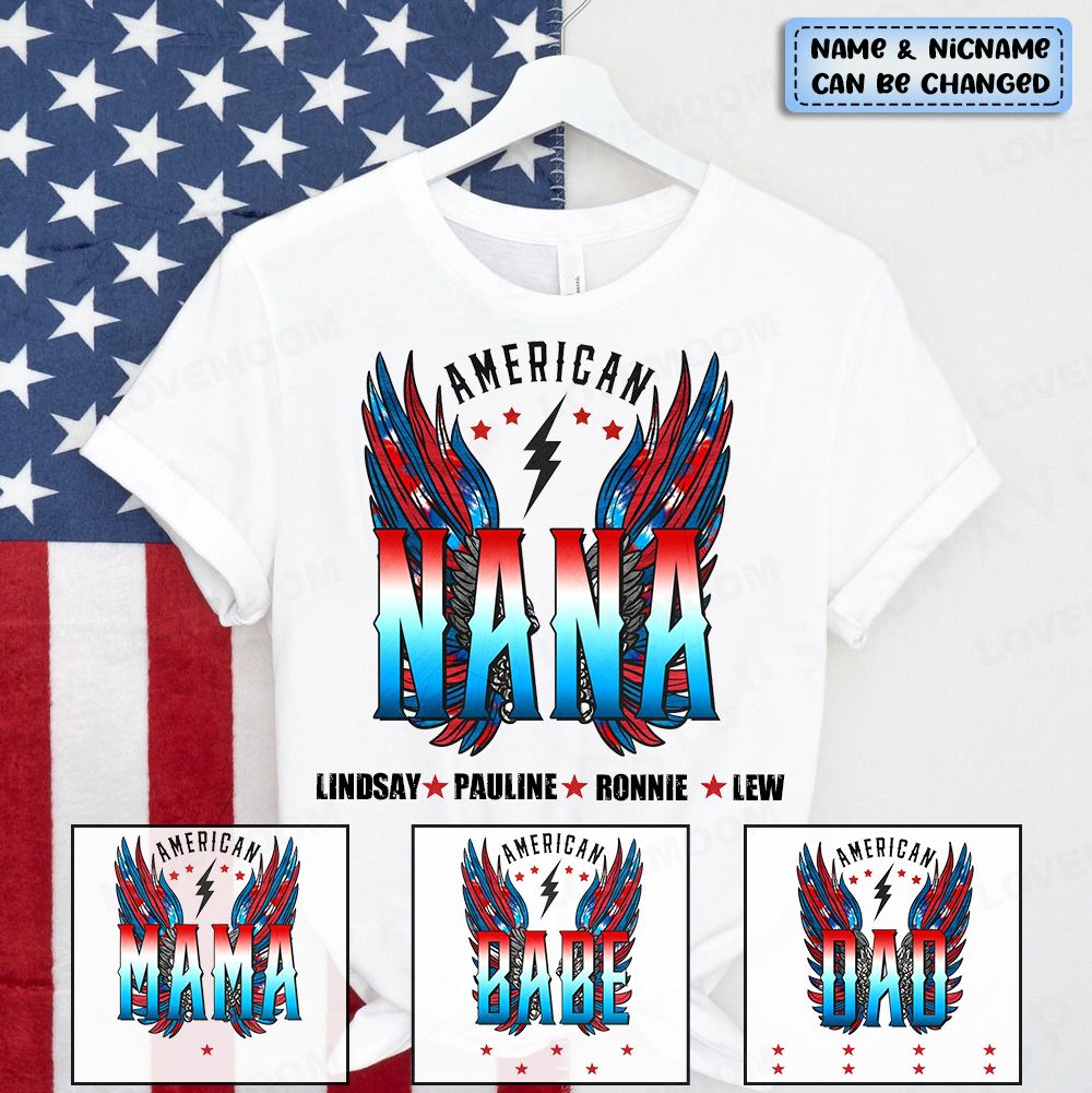 Personalized American Mama Retro Wings Kids Independence Day T-shirt