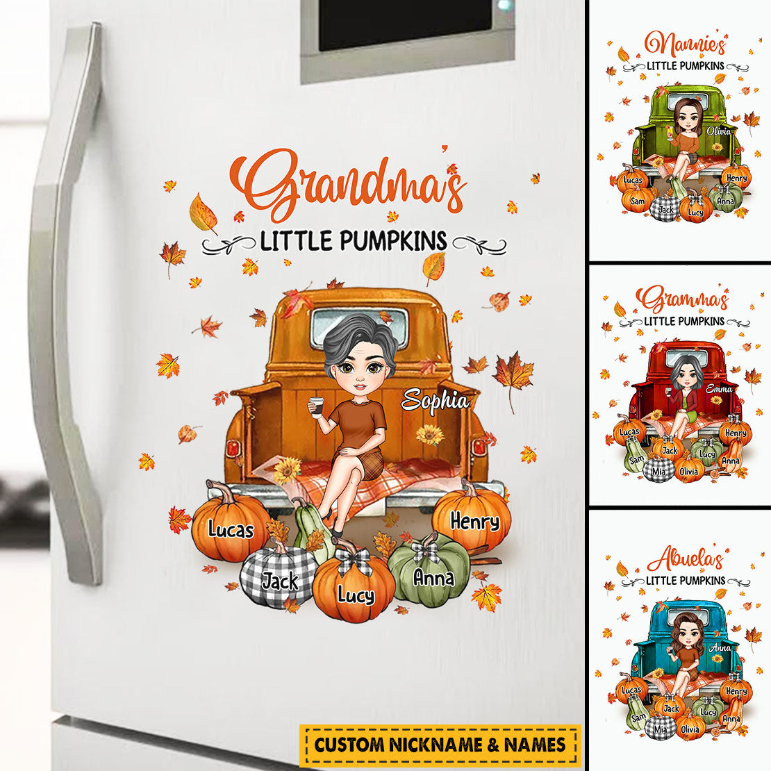 Grandma's Little Pumpkins Fall Season Truck Personalized Sticker Decal