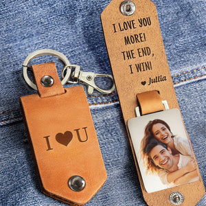 I Love You More! - Personalized Leather Photo Keychain