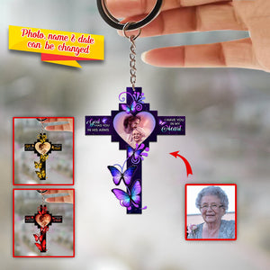 Personalized God has you in his arms Memorial Gift Butterfly Cross Keychain