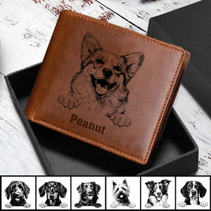 Personalized Cute Puppy Pet Dog Custom Name Gift for Dog Lover Laser Leather Wallet