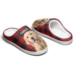 Personalized Photo Happiness Is A Warm Puppy - Dog & Cat  Plush Slippers