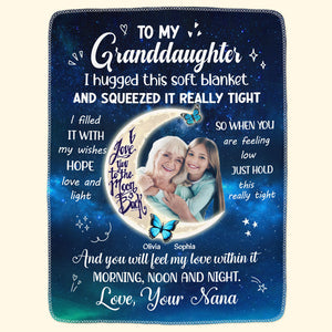 To My Granddaughter I Love You To The Moon And Back - Personalized Photo Blanket