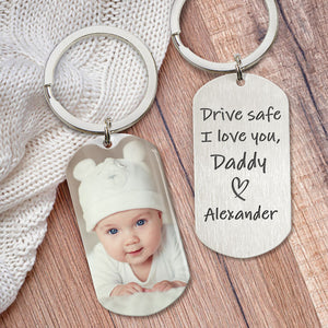 Personalized Drive Safe I Love You Baby Kid Photo Keychain
