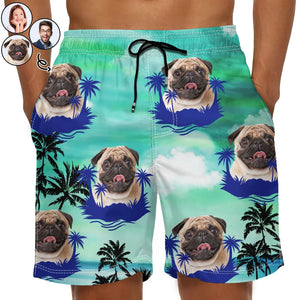 Custom Photo Funny Family Pet Face Color Sunset - Gift For Pet Lovers- Personalized Unisex Beach Shorts