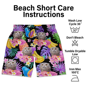 Custom Photo Funny Family Pet Face Black Colorful Tropical - Funny Gift For Pet Lovers- Personalized Unisex Beach Shorts