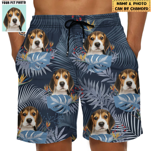 Custom Photo Funny Family Pet Face Tropical Leaf - Funny Gift For Pet Lovers- Personalized Unisex Beach Shorts