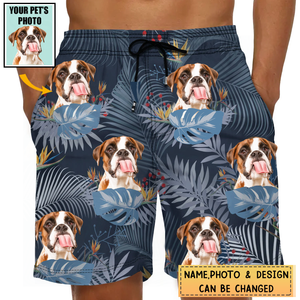 Custom Photo Funny Family Pet Face Tropical Leaf - Funny Gift For Pet Lovers- Personalized Unisex Beach Shorts